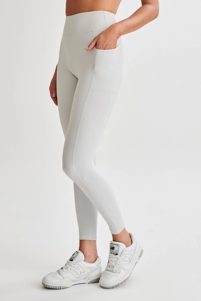 High waisted V back leggings with side pockets butt lifting fitness tights