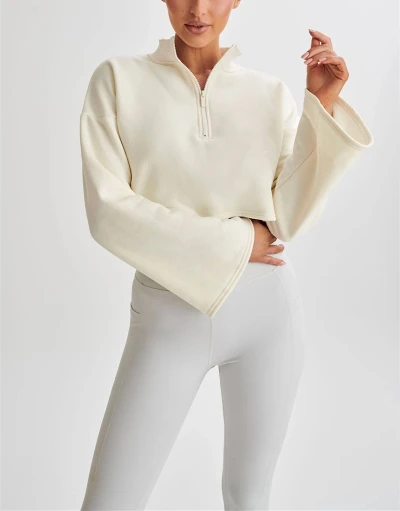 Stand collar half zipper cropped sweatshirts cozy hoodies