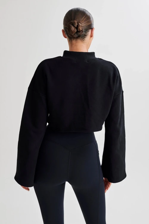 Stand collar half zipper cropped sweatshirts cozy hoodies