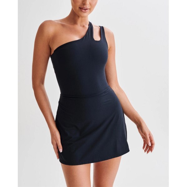 One shoulder bodycon fit tennis dress with undershorts