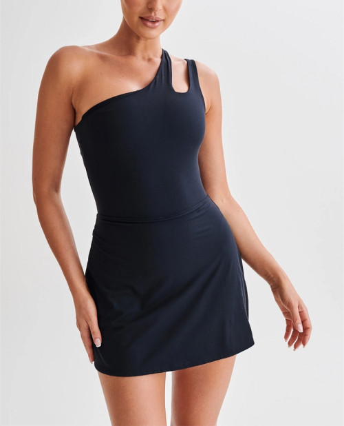 One shoulder bodycon fit tennis dress with undershorts