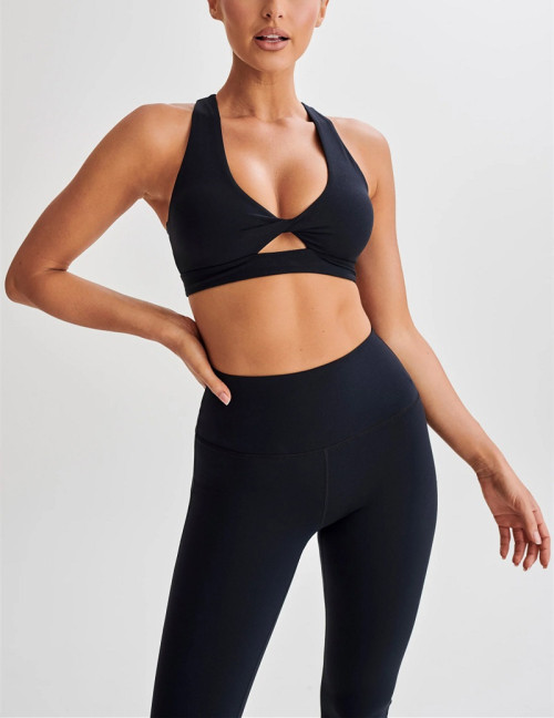 New arrival twist crop top with built in bra padded front cutout sports bra