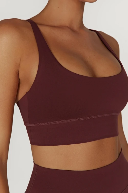 Scoop neck v back cami crop top supportive padded yoga bralette