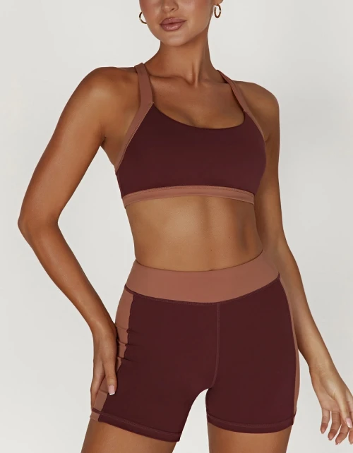 Color block racerback sports bra padded fitness crop top