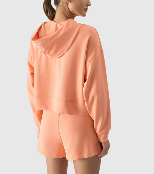 Women's cotton hooded long sleeve sweatshirts cozy cropped hoodies