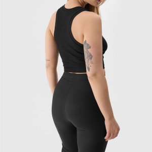 Full coverage crew neck ribbed crop top racerback padded performance tank