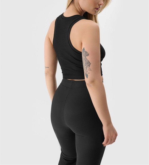 Full coverage crew neck ribbed crop top racerback padded performance tank