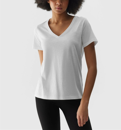 Lightweight breathable v neck t shirts for women 100% cotton plain t shirt