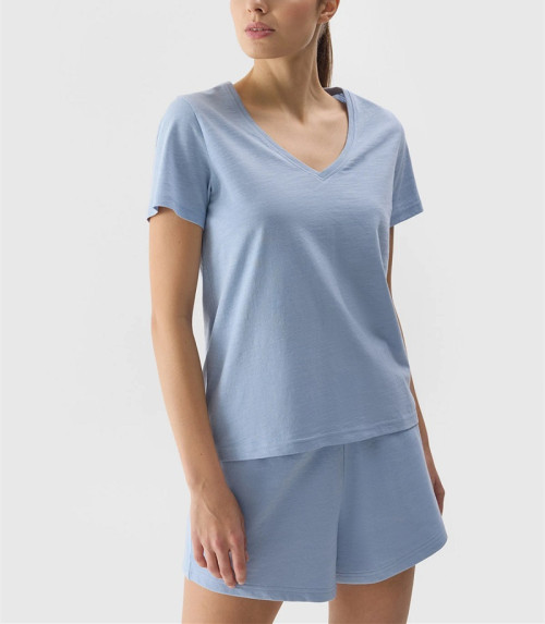 Lightweight breathable v neck t shirts for women 100% cotton plain t shirt