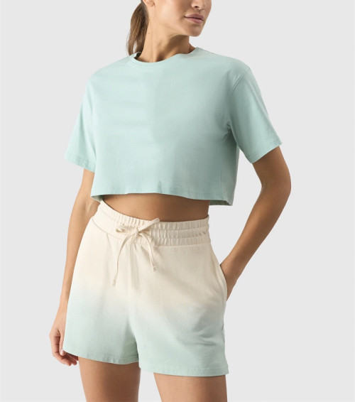 Crew neck short sleeve cotton cropped t shirts new arrival crop tops for women