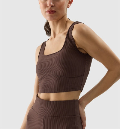 Custom longline ribbed corset sports bra for ladies with removable paddings