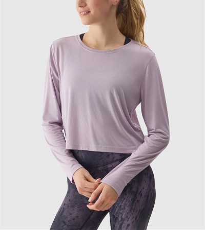 Long sleeve lightweight modal blend yoga crop top breathable loose fit t shirts