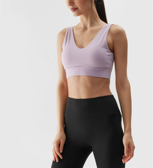 Custom low support v neckline yoga crop top with removable padding