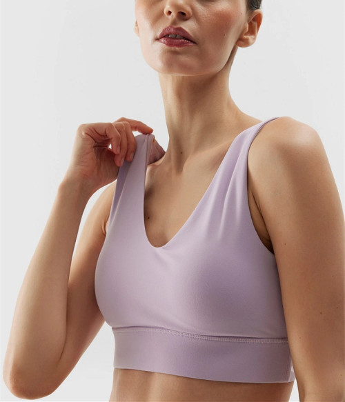 Custom low support v neckline yoga crop top with removable padding