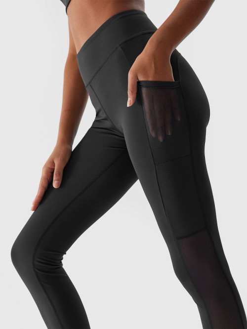 Tummy control performance tights with side pockets side mesh plain yoga leggings
