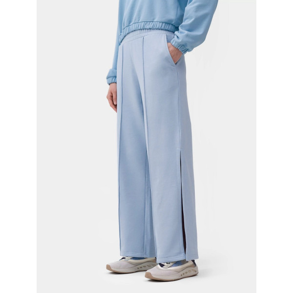 Women's casual wide-leg sweatpants elastic waist cotton side split pants