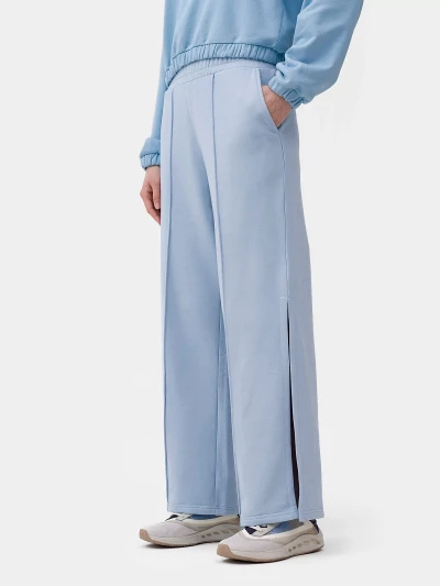 Women's casual wide-leg sweatpants elastic waist cotton side split pants