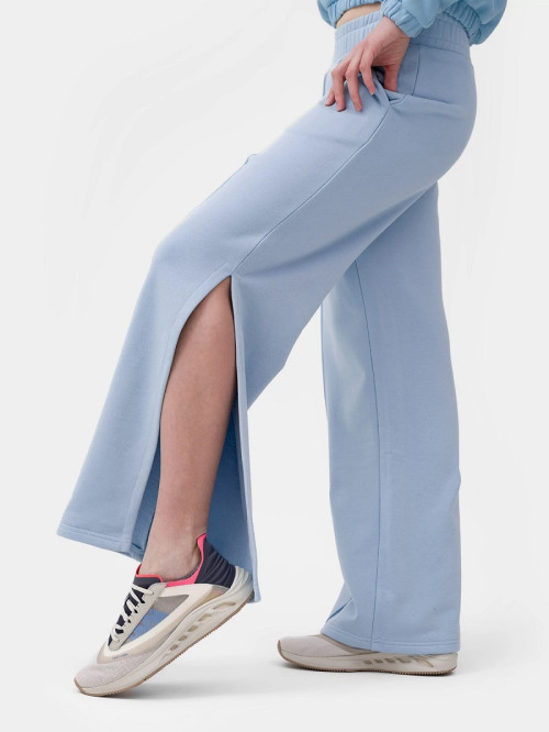 Women's casual wide-leg sweatpants elastic waist cotton side split pants