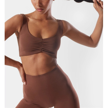 Women's v neck ruched sports bra with removable paddings hollow back yoga bralette