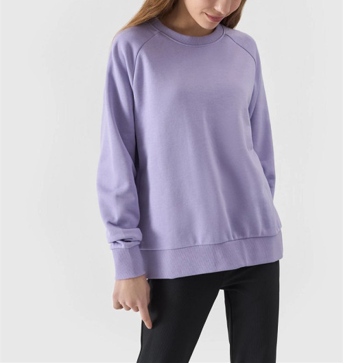 Long sleeve cotton pullover sweatshirts without hood basic design athleisure tops