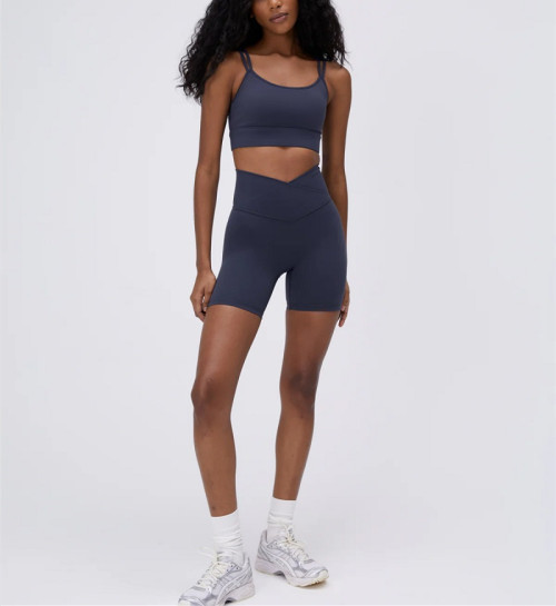 New arrival wrap over no front seam crop shorts crossover nylon spandex biker shorts