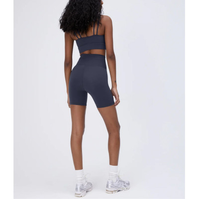 New arrival wrap over no front seam crop shorts crossover nylon spandex biker shorts