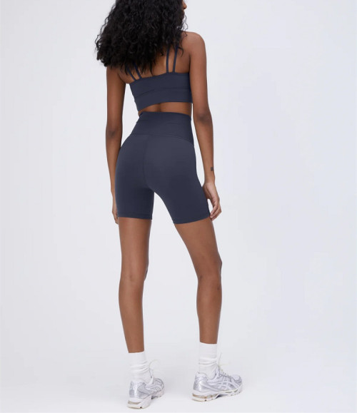 New arrival wrap over no front seam crop shorts crossover nylon spandex biker shorts