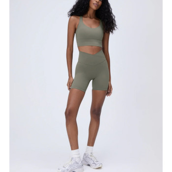 New arrival wrap over no front seam crop shorts crossover nylon spandex biker shorts