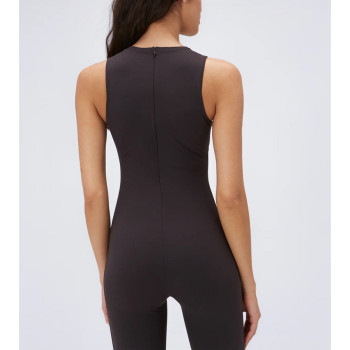 Sleeveless full coverage built in bra fitness jumpsuits with back zippers