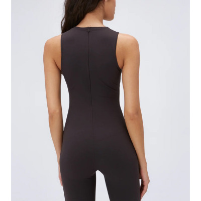 Sleeveless full coverage built in bra fitness jumpsuits with back zippers