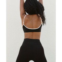 Contrast strap sports bra scoop neck low back yoga bralette