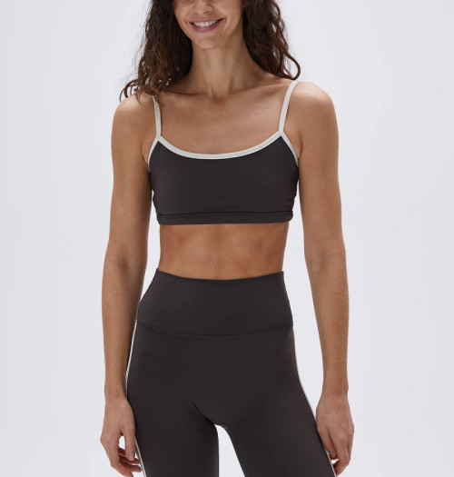 Contrast strap sports bra scoop neck low back yoga bralette