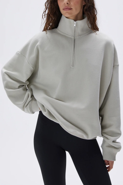Women's Oversized Funnel Neck Zip Sweatshirt Cotton Fleece Relaxed Fit Pullover Hoodies