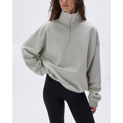 Women's Oversized Funnel Neck Zip Sweatshirt Cotton Fleece Relaxed Fit Pullover Hoodies