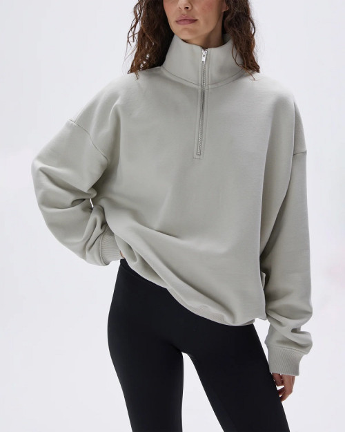 Women's Oversized Funnel Neck Zip Sweatshirt Cotton Fleece Relaxed Fit Pullover Hoodies