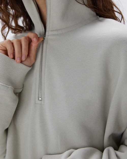 Women's Oversized Funnel Neck Zip Sweatshirt Cotton Fleece Relaxed Fit Pullover Hoodies