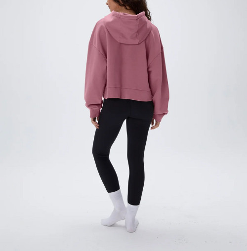 Women's relaxed fit cropped hoodies with drawstring cotton blend oversized sweatshirts