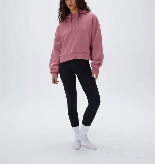 Women's relaxed fit cropped hoodies with drawstring cotton blend oversized sweatshirts