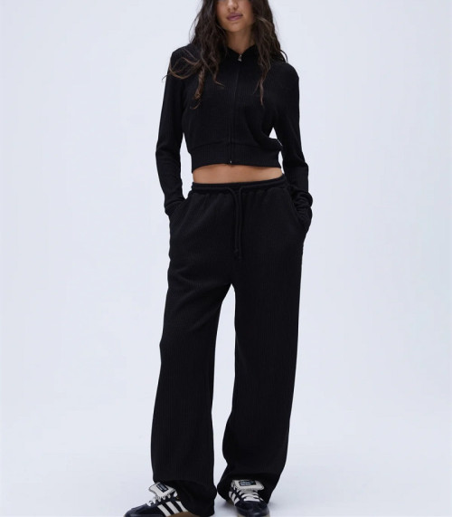 Women's loose fit waffle straight leg lounge pants with side pockets