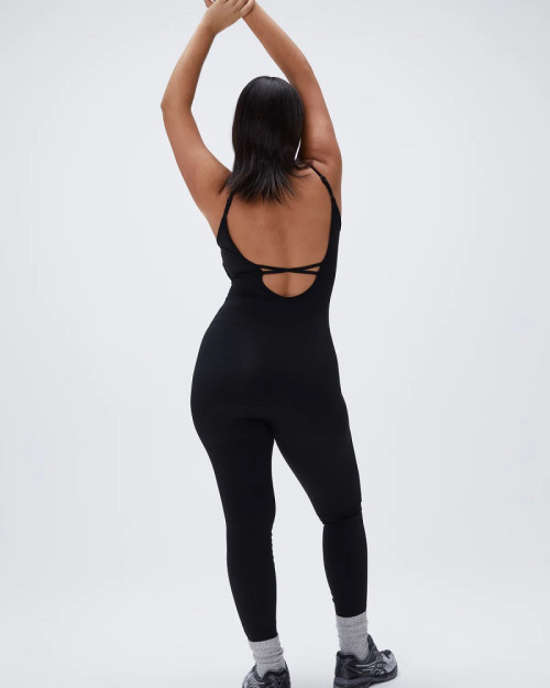 New arrival cross back jumpsuits for women scoop neck full length bodysuits with removable paddings