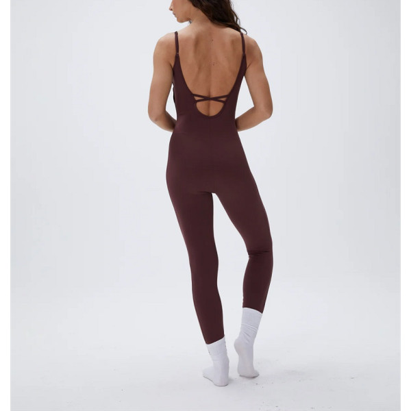 New arrival cross back jumpsuits for women scoop neck full length bodysuits with removable paddings