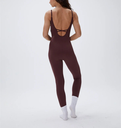 New arrival cross back jumpsuits for women scoop neck full length bodysuits with removable paddings
