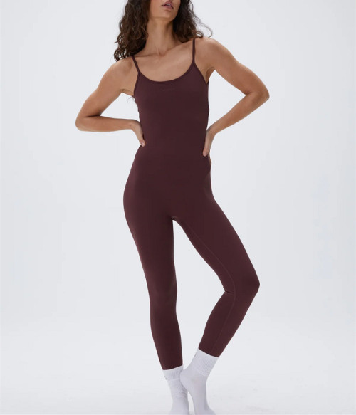 New arrival cross back jumpsuits for women scoop neck full length bodysuits with removable paddings