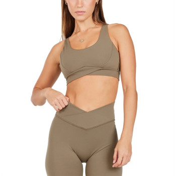 High impact crossover strappy back sports bra wide strap padded yoga bralette