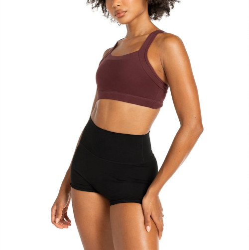 New arrival scoop neck racerback sports bra with wide strap