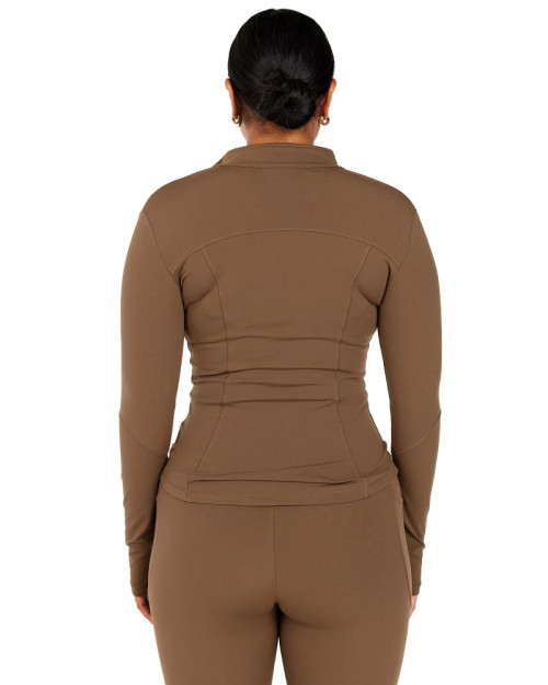 Full zipper stand collar long sleeve yoga jackets with side zipper pockets