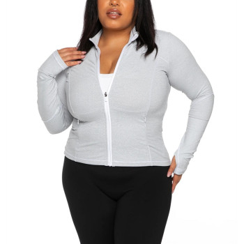 Full zipper stand collar long sleeve yoga jackets with side zipper pockets