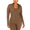 Full zipper stand collar long sleeve yoga jackets with side zipper pockets