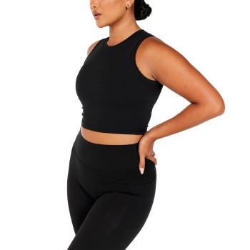 Women's high neck full coverage crop top built in bra athletic fit tank tops