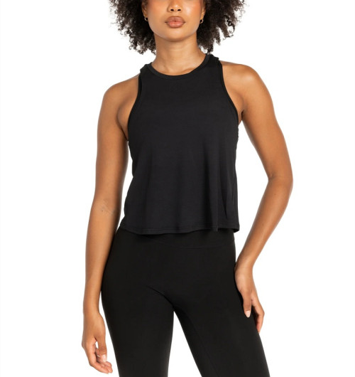 Women's loose fit racerback tank top with back split crew neck cropped tank